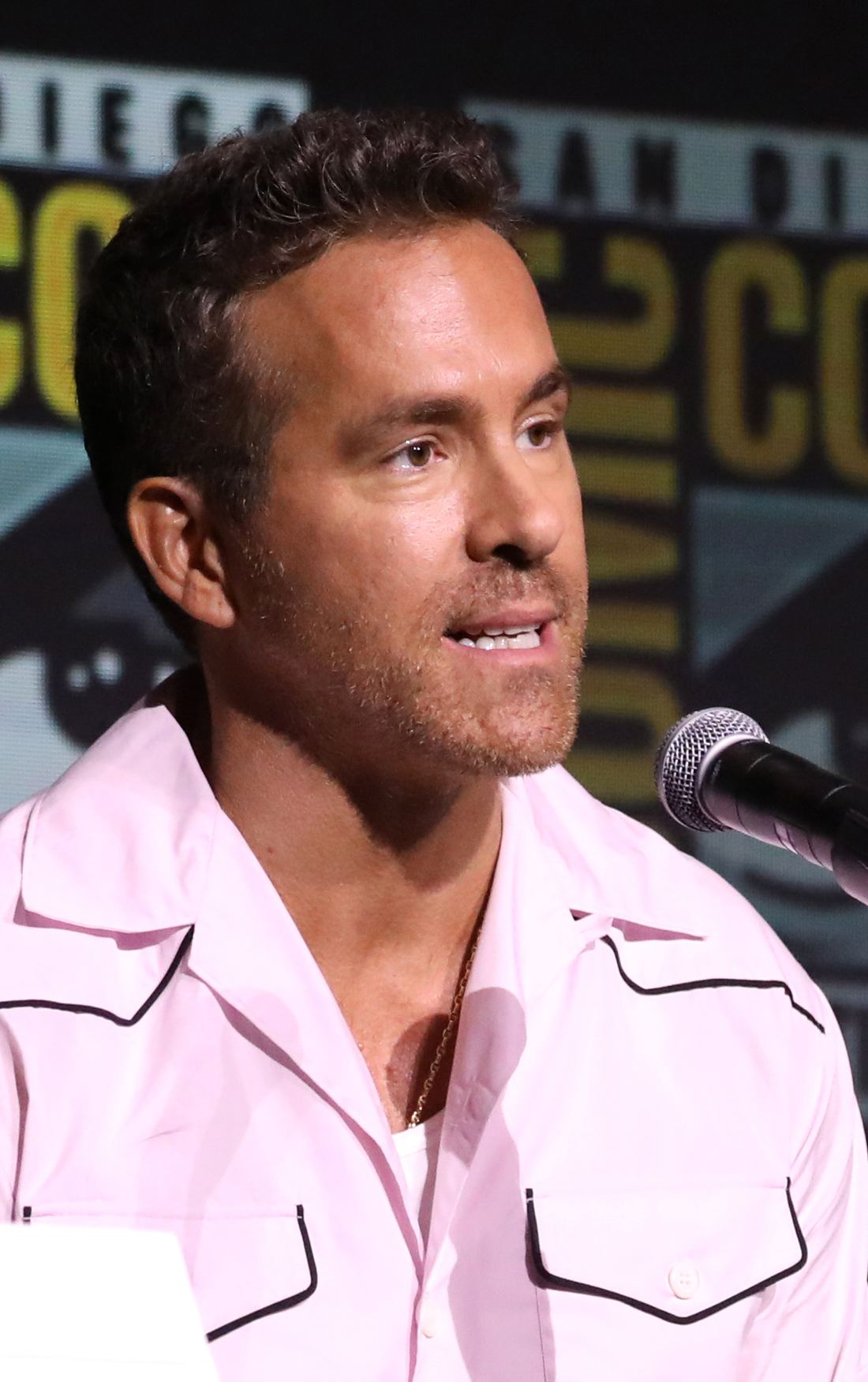Ryan Reynolds speaking at the Deadpool and Wolverine panel in 2024